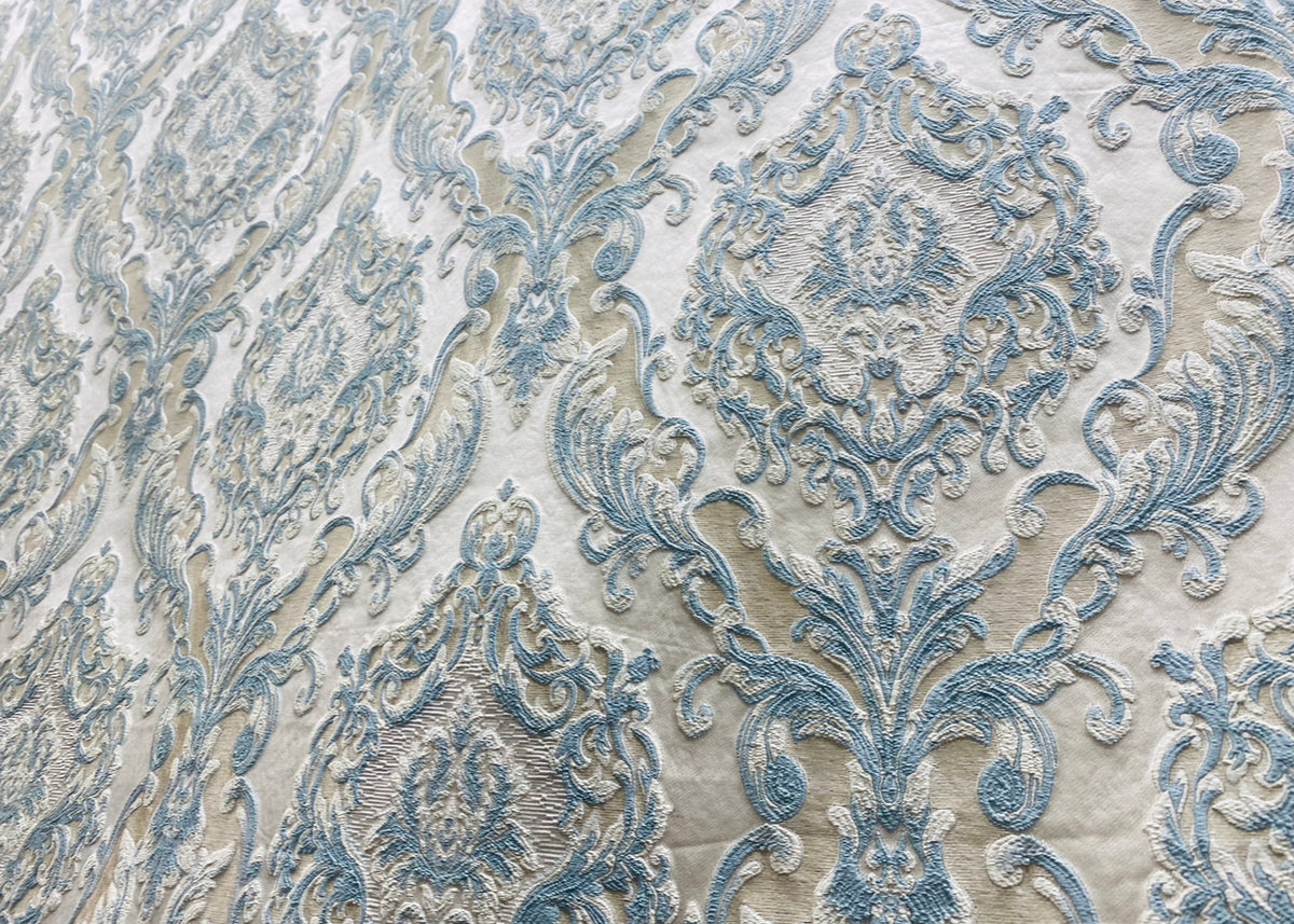NEW Queen Marianna Novelty Ritz Neoclassical Brocade Satin Fabric - Eggshell Blue - Fancy Styles Fabric Pierre Frey Lee Jofa Brunschwig & Fils