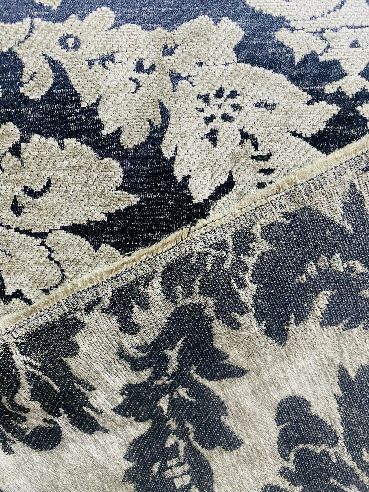 NEW! Lady Janet Designer Medallion Burnout Chenille Velvet Fabric - Silver and Black - Fancy Styles Fabric Pierre Frey Lee Jofa Brunschwig & Fils