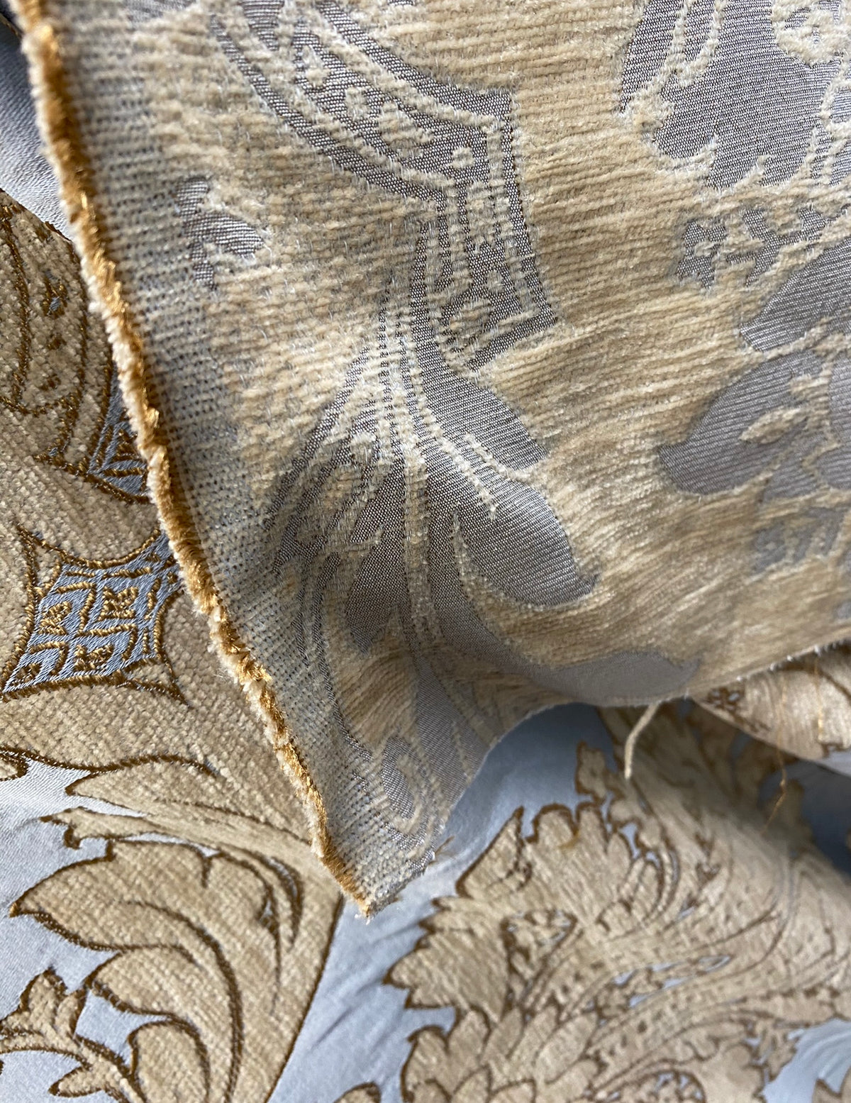 NEW King Donald Designer Brocade Satin Burnout Chenille Upholstery Velvet Fabric - Sky Blue - Fancy Styles Fabric Pierre Frey Lee Jofa Brunschwig & Fils