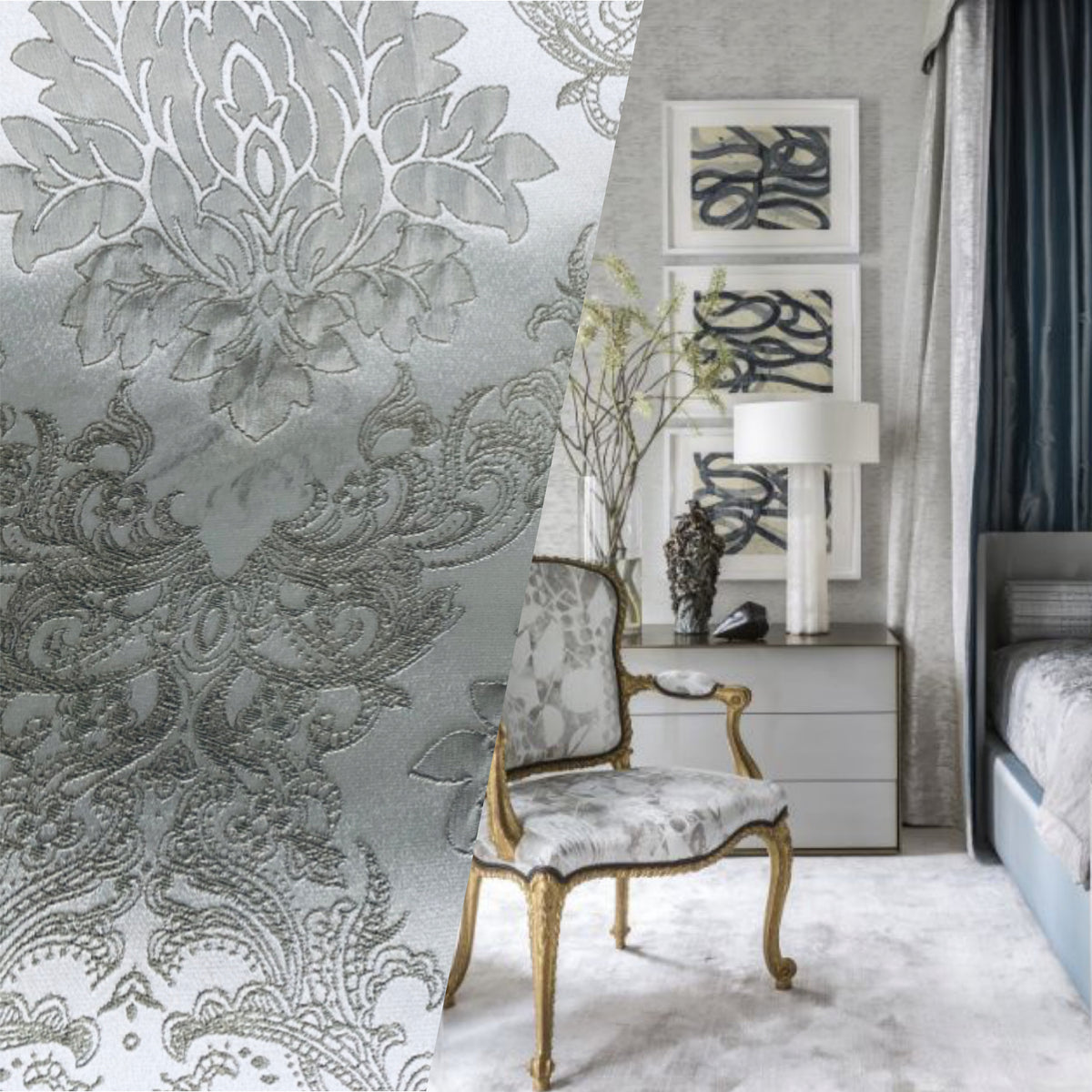 NEW Princess Gemma STRIPE Brocade Satin Fabric-Cloud Grey- Upholstery - Fancy Styles Fabric Pierre Frey Lee Jofa Brunschwig & Fils