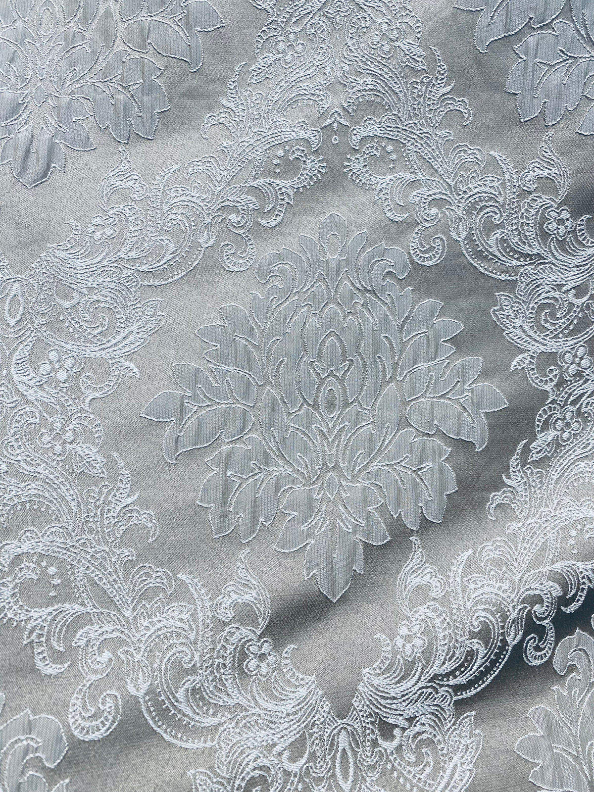 NEW Princess Gemma Designer Brocade Satin Fabric- Gray On Gray- Upholstery Medallion - Fancy Styles Fabric Pierre Frey Lee Jofa Brunschwig & Fils