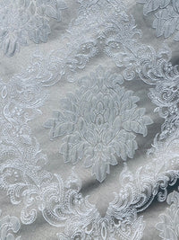 NEW Princess Gemma Designer Brocade Satin Fabric- Gray On Gray- Upholstery Medallion - Fancy Styles Fabric Pierre Frey Lee Jofa Brunschwig & Fils