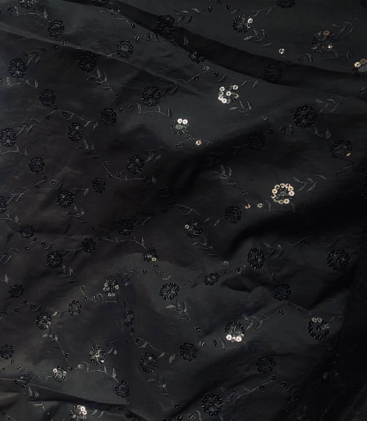 NEW Queen Carmine 100% Cotton Dress Weight Fabric with Embroidery and Sequins - Black - Fancy Styles Fabric Pierre Frey Lee Jofa Brunschwig & Fils