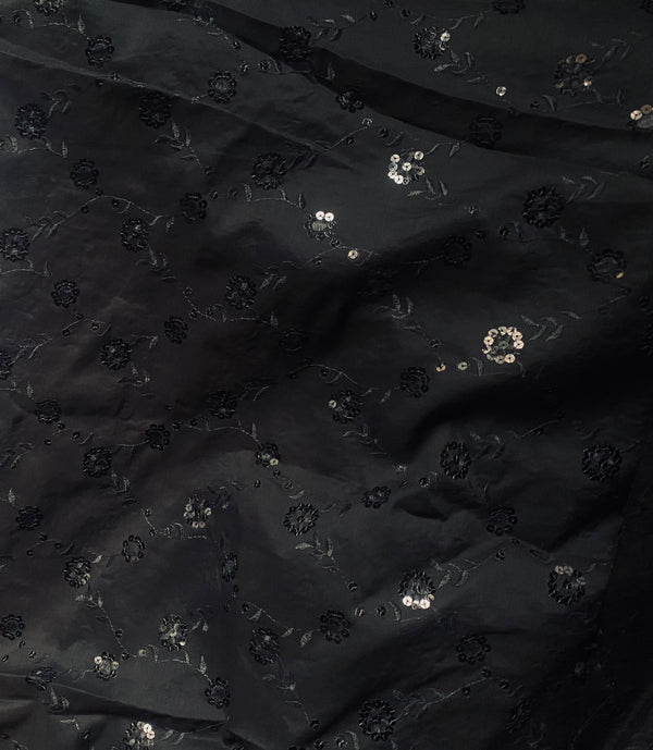 NEW Queen Carmine 100% Cotton Dress Weight Fabric with Embroidery and Sequins - Black - Fancy Styles Fabric Pierre Frey Lee Jofa Brunschwig & Fils