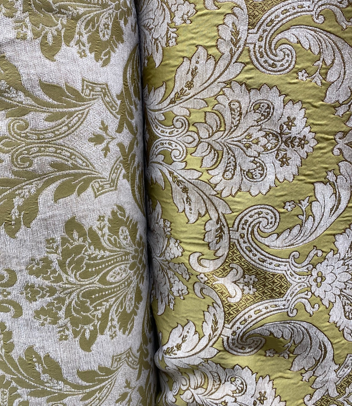 NEW King Donald Designer Brocade Satin Burnout Chenille Upholstery Velvet Fabric - Yellow - Fancy Styles Fabric Pierre Frey Lee Jofa Brunschwig & Fils