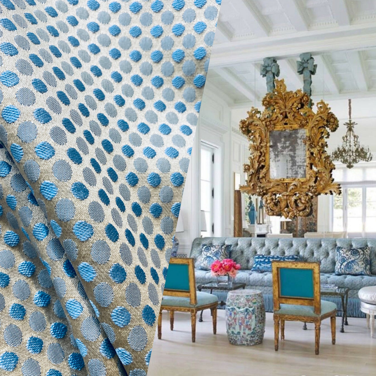 NEW! Back in stock! Princess Gemma Designer Brocade Medallion Upholstery Decorating Fabric- Powder Blue - Fancy Styles Fabric Pierre Frey Lee Jofa Brunschwig & Fils
