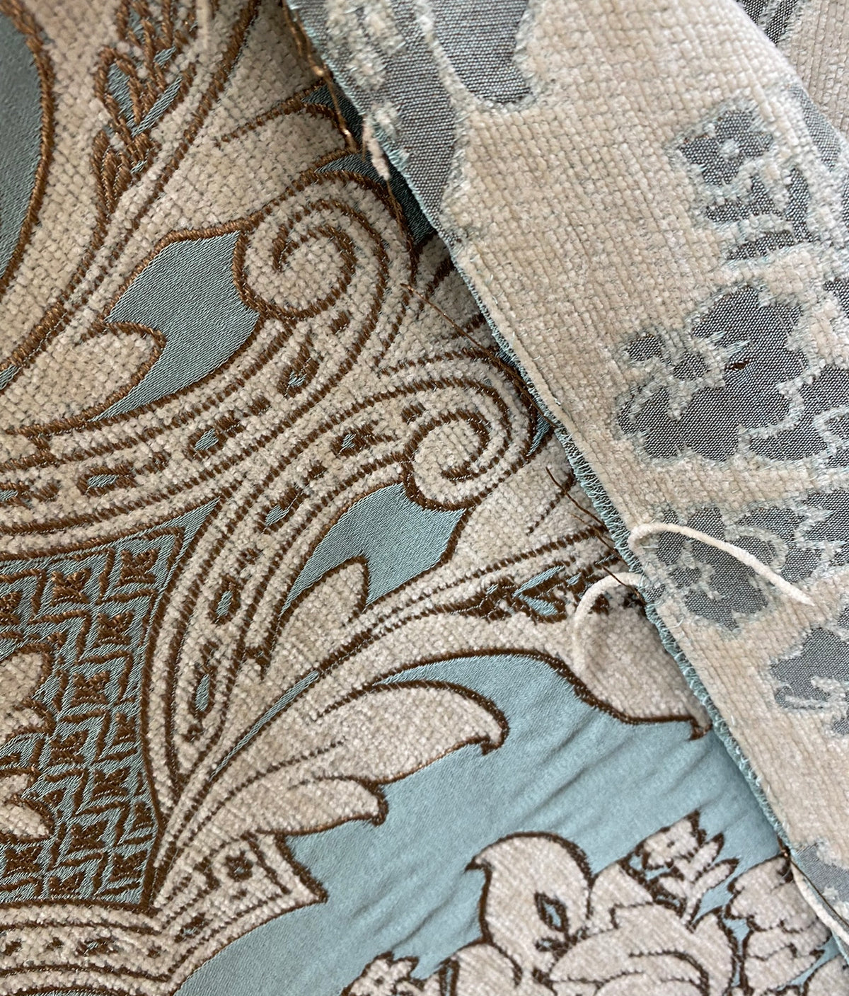 NEW King Donald Designer Brocade Satin Burnout Chenille Upholstery Velvet Fabric - Turquoise - Fancy Styles Fabric Pierre Frey Lee Jofa Brunschwig & Fils