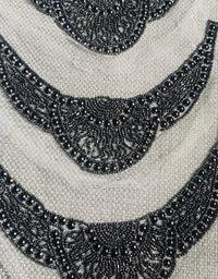 NEW THE QUEEN Silver Beaded Appliqué on White Mesh Lace - Fancy Styles Fabric Pierre Frey Lee Jofa Brunschwig & Fils