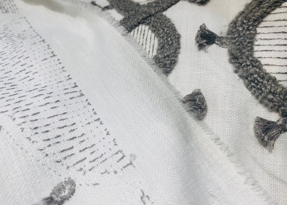 New Prince Peterson Designer Linen Inspired Decorating Drapery Fabric - Cream and Grey - Fancy Styles Fabric Pierre Frey Lee Jofa Brunschwig & Fils