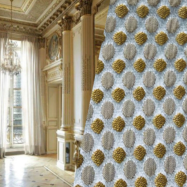 NEW! Princess Gemma DOT Designer Brocade Satin Fabric- Antique Gold And White - Upholstery Medallion - Fancy Styles Fabric Pierre Frey Lee Jofa Brunschwig & Fils