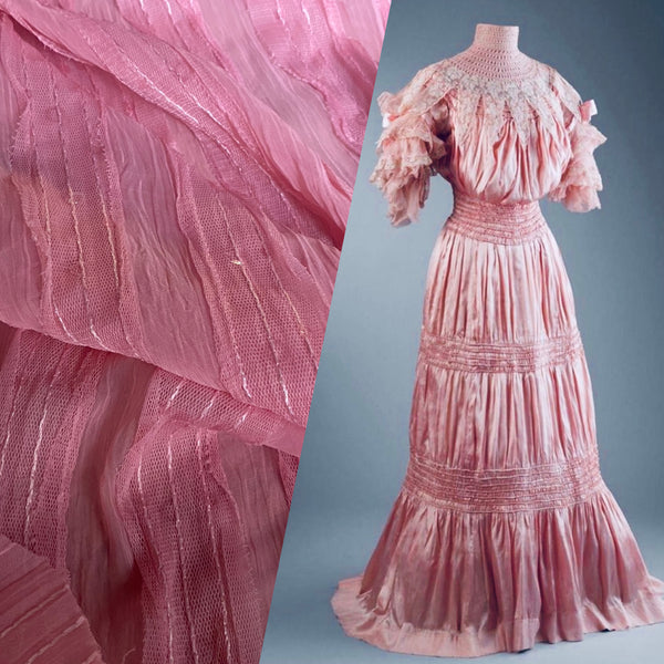 NEW Lady Lannister Layered Mesh Lace on Chiffon with Sequins- Pink - Fancy Styles Fabric Pierre Frey Lee Jofa Brunschwig & Fils