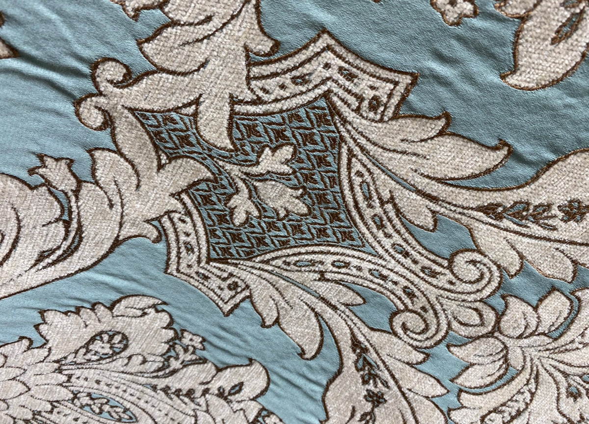 NEW King Donald Designer Brocade Satin Burnout Chenille Upholstery Velvet Fabric - Turquoise - Fancy Styles Fabric Pierre Frey Lee Jofa Brunschwig & Fils