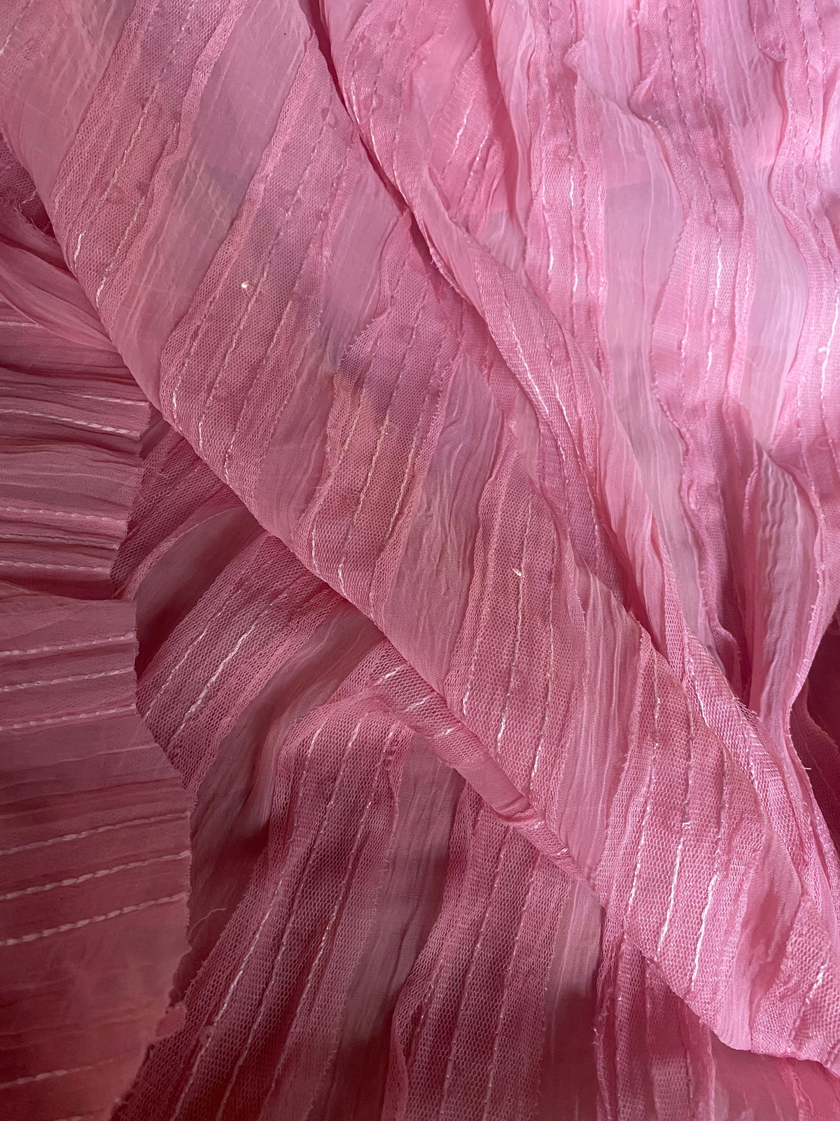 NEW Lady Lannister Layered Mesh Lace on Chiffon with Sequins- Pink - Fancy Styles Fabric Pierre Frey Lee Jofa Brunschwig & Fils