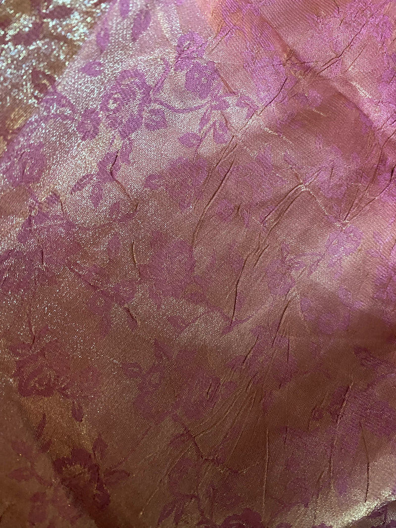 App Deal: 2 Yard Remnant of Pink and Gold Jacquard Floral Fabric