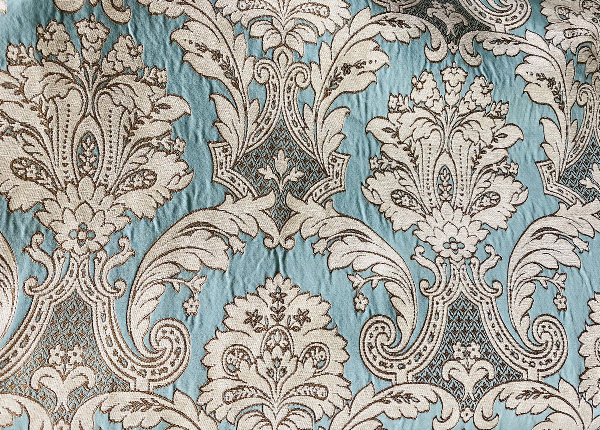 NEW King Donald Designer Brocade Satin Burnout Chenille Upholstery Velvet Fabric - Turquoise - Fancy Styles Fabric Pierre Frey Lee Jofa Brunschwig & Fils
