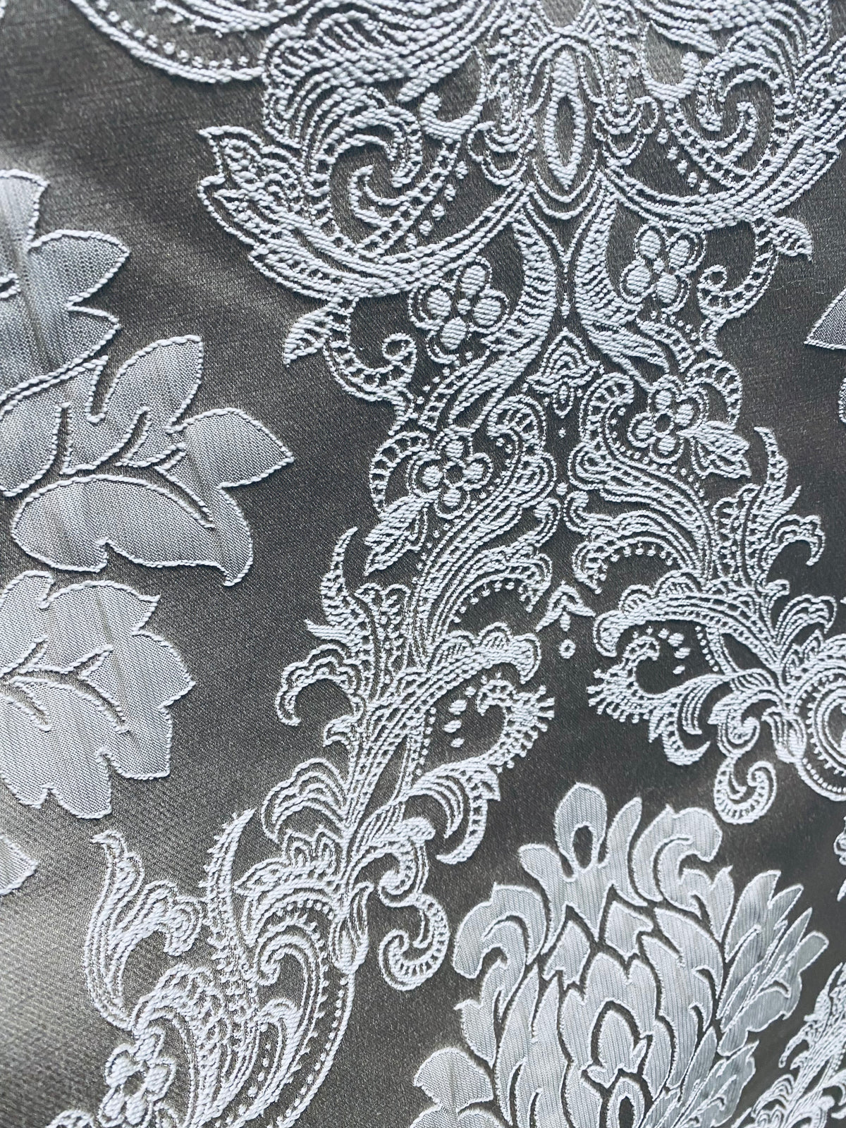 NEW Princess Gemma Designer Brocade Satin Fabric- Gray On Gray- Upholstery Medallion - Fancy Styles Fabric Pierre Frey Lee Jofa Brunschwig & Fils