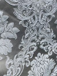 NEW Princess Gemma Designer Brocade Satin Fabric- Gray On Gray- Upholstery Medallion - Fancy Styles Fabric Pierre Frey Lee Jofa Brunschwig & Fils