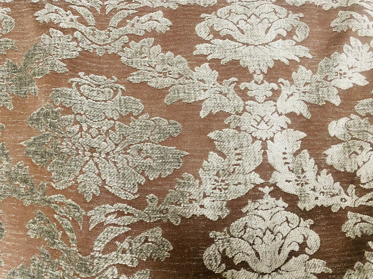 NEW! Lady Janet Designer Medallion Burnout Chenille Velvet Fabric - Platinum and Chocolate - Fancy Styles Fabric Pierre Frey Lee Jofa Brunschwig & Fils