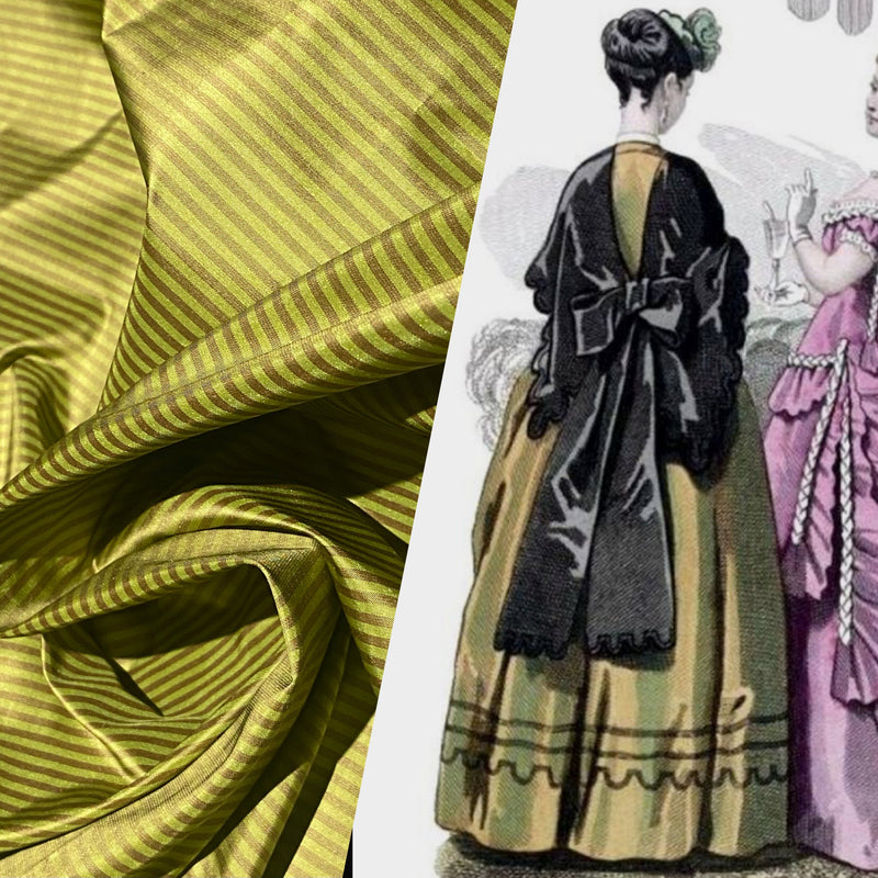 App Sale: Lady Bernadette 100% Silk Taffeta Fabric with 1/8” Burgundy Red and Leaf Green Stripes SB_8_48