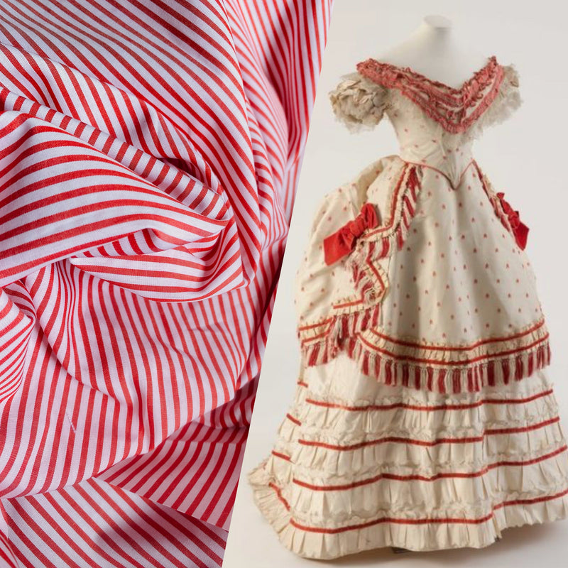 App Sale: 100% Pima Cotton Striped Fabric- Red and White