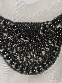 NEW THE QUEEN Silver Beaded Appliqué on White Mesh Lace - Fancy Styles Fabric Pierre Frey Lee Jofa Brunschwig & Fils