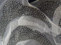 NEW THE QUEEN Silver Beaded Appliqué on White Mesh Lace - Fancy Styles Fabric Pierre Frey Lee Jofa Brunschwig & Fils
