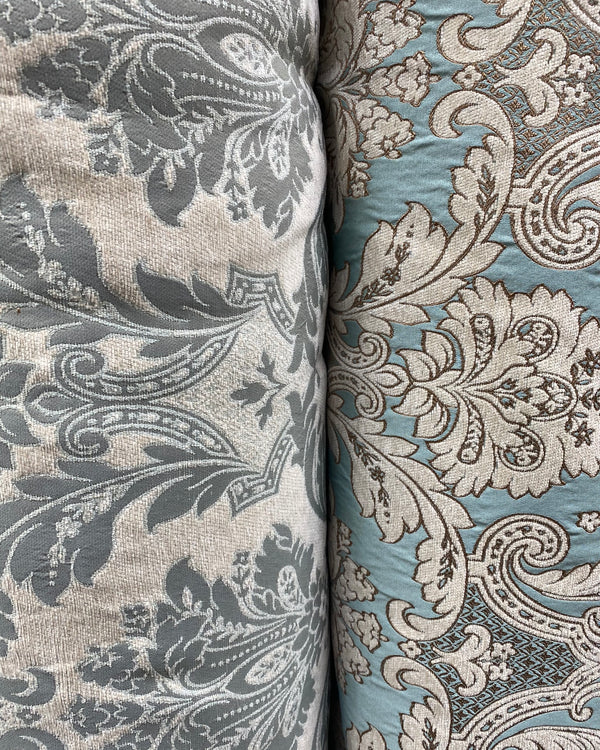 NEW King Donald Designer Brocade Satin Burnout Chenille Upholstery Velvet Fabric - Turquoise - Fancy Styles Fabric Pierre Frey Lee Jofa Brunschwig & Fils