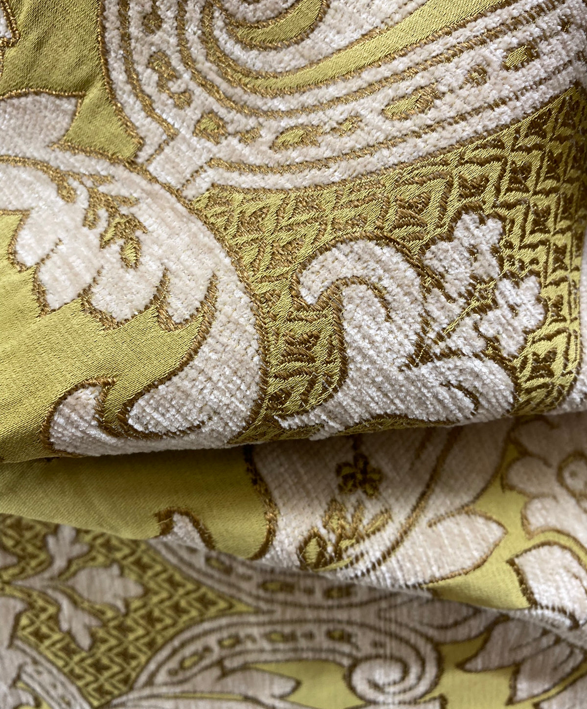 NEW King Donald Designer Brocade Satin Burnout Chenille Upholstery Velvet Fabric - Yellow - Fancy Styles Fabric Pierre Frey Lee Jofa Brunschwig & Fils