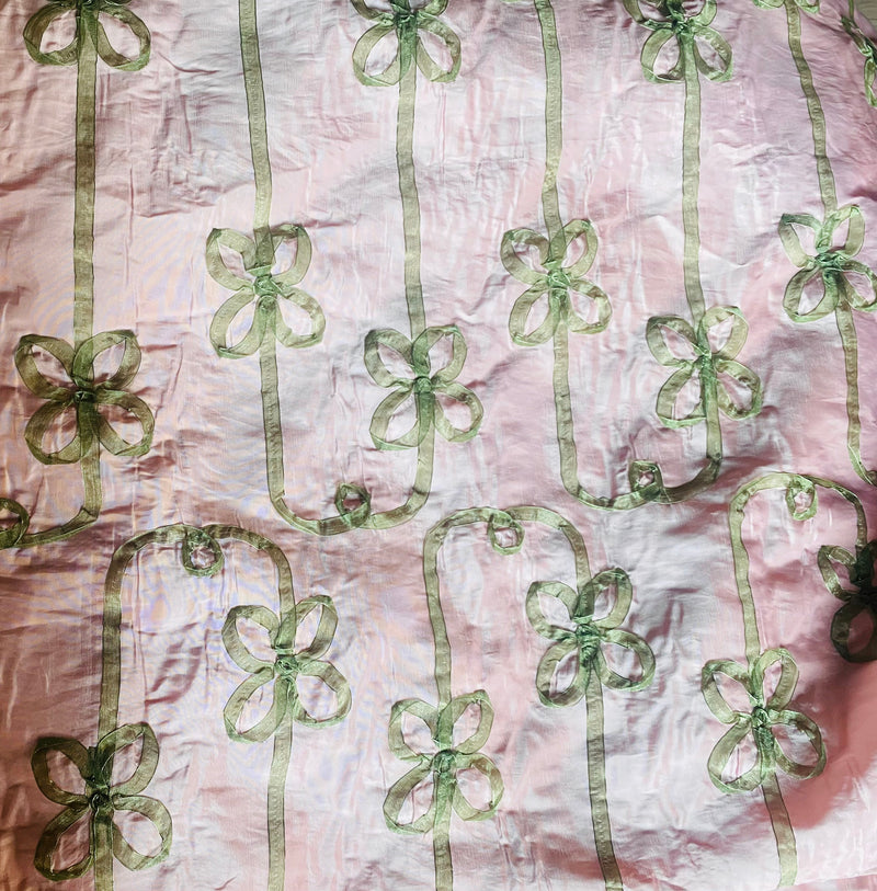 NEW Duchess Batilda Bow Tie Ribbon Trimmed “Faux Silk” Fabric Pink & Green