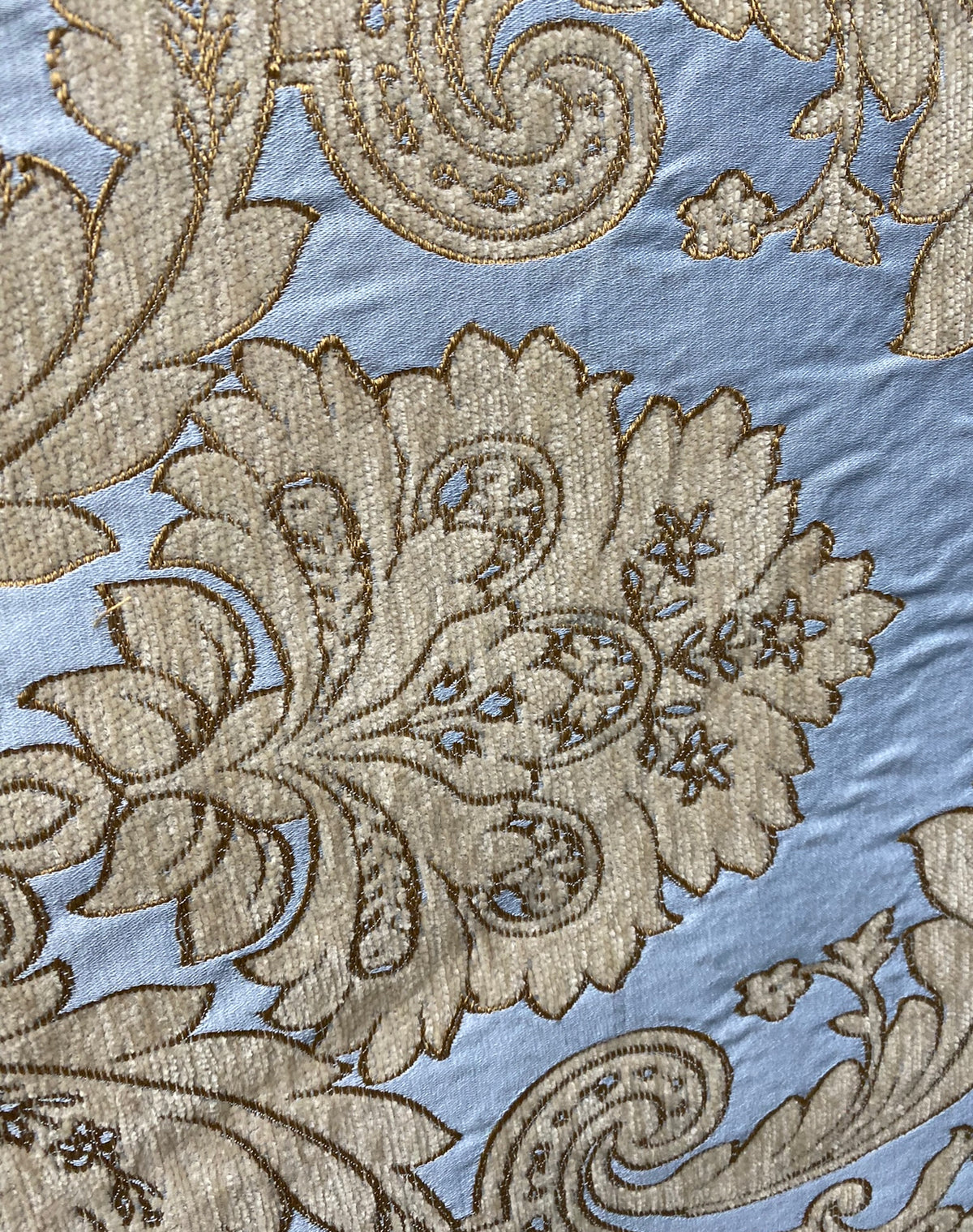 NEW King Donald Designer Brocade Satin Burnout Chenille Upholstery Velvet Fabric - Sky Blue - Fancy Styles Fabric Pierre Frey Lee Jofa Brunschwig & Fils