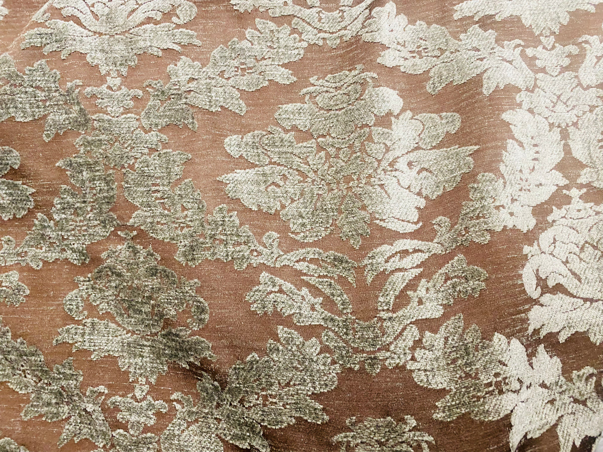 NEW! Lady Janet Designer Medallion Burnout Chenille Velvet Fabric - Platinum and Chocolate - Fancy Styles Fabric Pierre Frey Lee Jofa Brunschwig & Fils