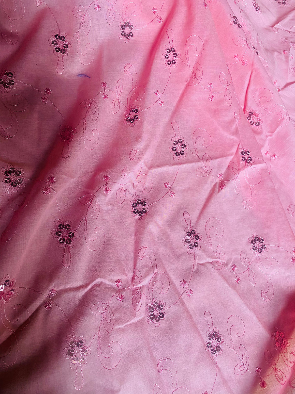 NEW Queen Carmine 100% Cotton Dress Weight Fabric with Embroidery and Sequins - Pink - Fancy Styles Fabric Pierre Frey Lee Jofa Brunschwig & Fils