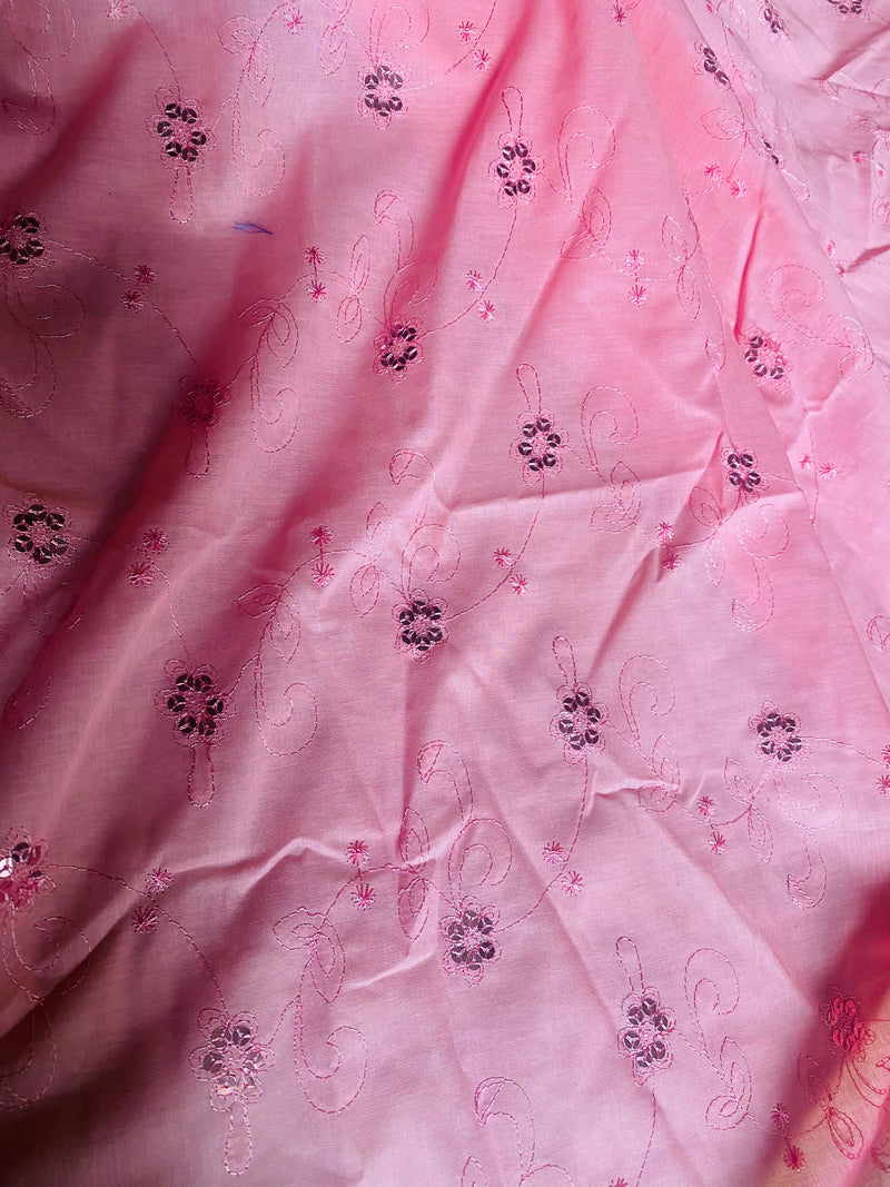 NEW Queen Carmine 100% Cotton Dress Weight Fabric with Embroidery and Sequins - Pink