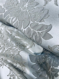 NEW Princess Gemma Designer Brocade Satin Fabric-Cloud Grey- Upholstery Medallion - Fancy Styles Fabric Pierre Frey Lee Jofa Brunschwig & Fils