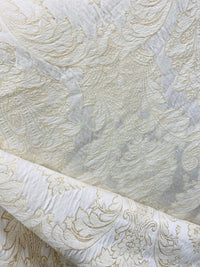 NEW Lady Daniella Designer Medallion Burnout Chenille Velvet Fabric - Brocade- White Cream Gold - Fancy Styles Fabric Pierre Frey Lee Jofa Brunschwig & Fils