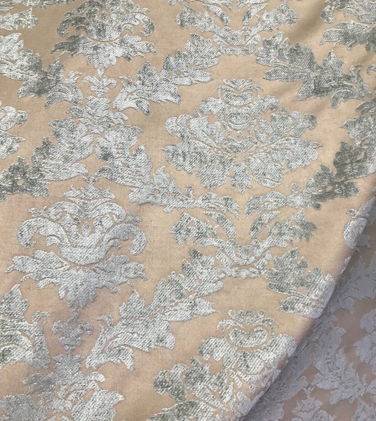 NEW! Lady Janet Designer Medallion Burnout Chenille Velvet Fabric - Aqua & Shell - Fancy Styles Fabric Pierre Frey Lee Jofa Brunschwig & Fils
