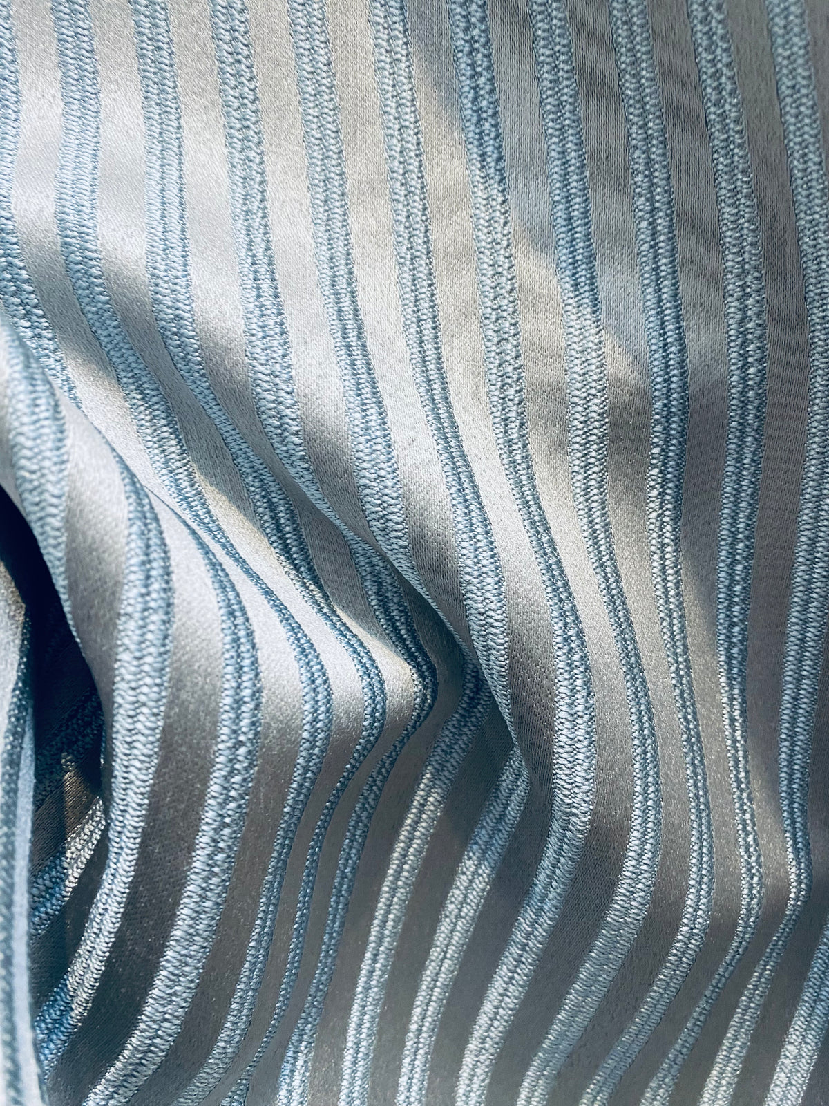 NEW Princess Gemma STRIPE Designer Brocade Satin Fabric- Ice Blue on Grey- Upholstery - Fancy Styles Fabric Pierre Frey Lee Jofa Brunschwig & Fils