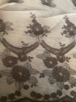 App Sale: Queen Tiffany Scalloped Edges Tulle Lace Mesh with Embroidery Fabric- White and Grey