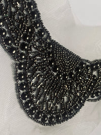 NEW THE QUEEN Silver Beaded Appliqué on White Mesh Lace - Fancy Styles Fabric Pierre Frey Lee Jofa Brunschwig & Fils