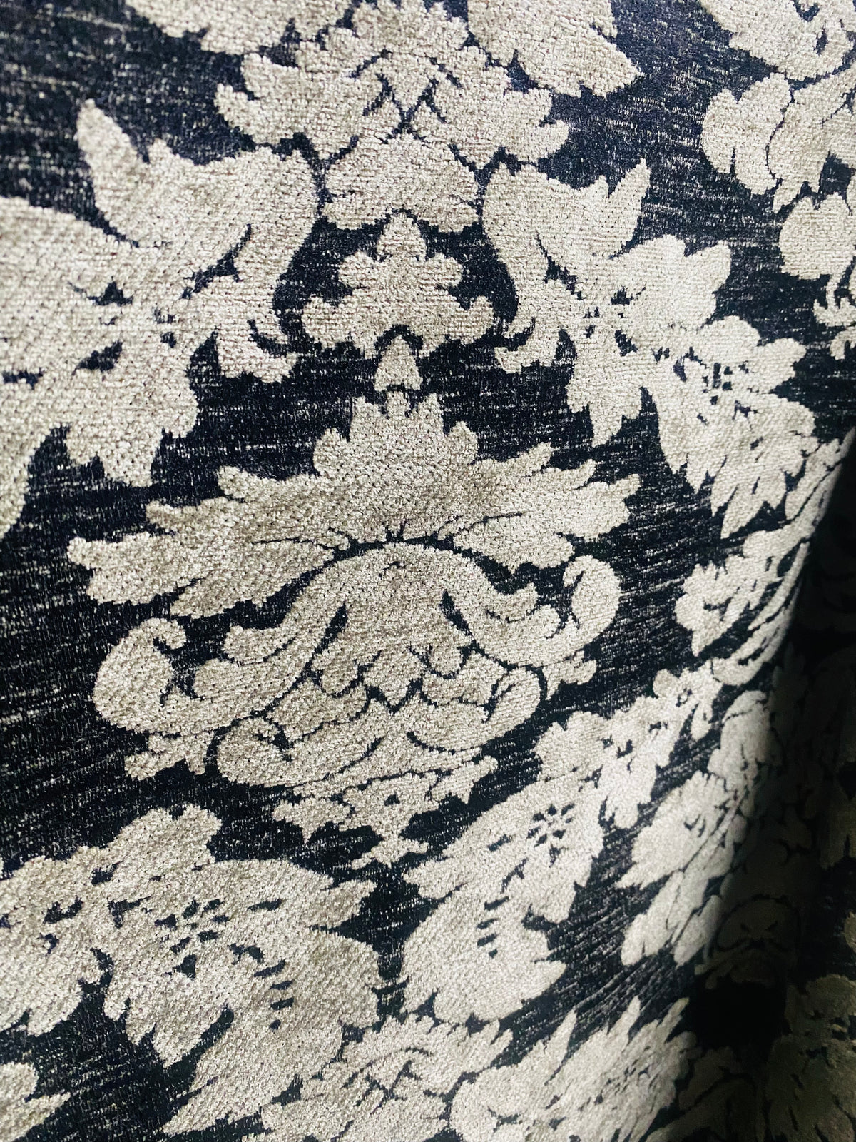 NEW! Lady Janet Designer Medallion Burnout Chenille Velvet Fabric - Silver and Black - Fancy Styles Fabric Pierre Frey Lee Jofa Brunschwig & Fils