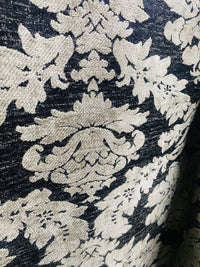 NEW! Lady Janet Designer Medallion Burnout Chenille Velvet Fabric - Silver and Black - Fancy Styles Fabric Pierre Frey Lee Jofa Brunschwig & Fils