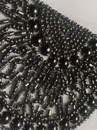 NEW THE QUEEN Silver Beaded Appliqué on White Mesh Lace - Fancy Styles Fabric Pierre Frey Lee Jofa Brunschwig & Fils