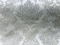 NEW Princess Gemma Designer Brocade Satin Fabric-Cloud Grey- Upholstery Medallion - Fancy Styles Fabric Pierre Frey Lee Jofa Brunschwig & Fils