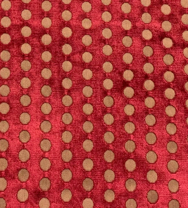 NEW! By the Roll (Wholesale): Prince Casper Designer Imported Italian Burnout Dot Chenille Velvet Fabric Upholstery Red - Fancy Styles Fabric Pierre Frey Lee Jofa Brunschwig & Fils