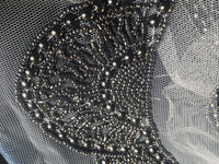 NEW THE QUEEN Silver Beaded Appliqué on White Mesh Lace - Fancy Styles Fabric Pierre Frey Lee Jofa Brunschwig & Fils
