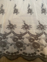 Haggle: Queen Tiffany Scalloped Edges Tulle Lace Mesh with Embroidery Fabric- White and Grey
