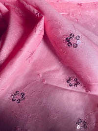 NEW Queen Carmine 100% Cotton Dress Weight Fabric with Embroidery and Sequins - Pink - Fancy Styles Fabric Pierre Frey Lee Jofa Brunschwig & Fils