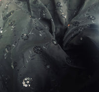 NEW Queen Carmine 100% Cotton Dress Weight Fabric with Embroidery and Sequins - Black - Fancy Styles Fabric Pierre Frey Lee Jofa Brunschwig & Fils