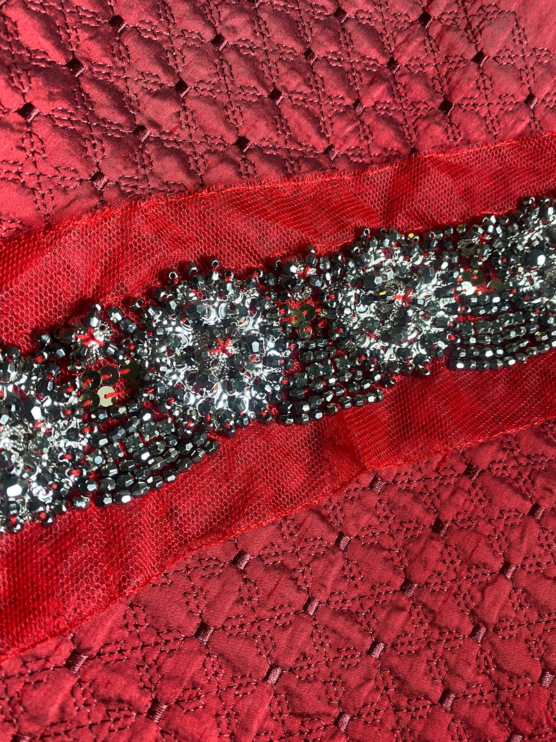 App Deal: THE PRINCE LUKE Silver Beaded Appliqué on Red Mesh Lace