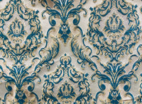 NEW Queen Marianna Novelty Ritz Neoclassical Brocade Satin Fabric - Peacock Blue - Fancy Styles Fabric Pierre Frey Lee Jofa Brunschwig & Fils